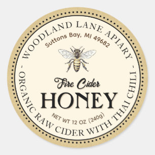 Organic Raw Fire Cider Honey Thai Chilli Queen Bee Classic Round Sticker