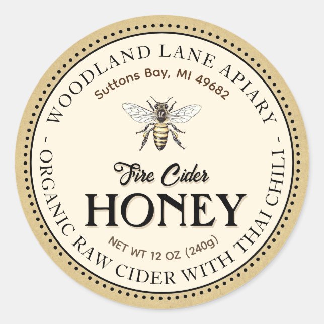 Organic Raw Fire Cider Honey Thai Chilli Queen Bee Classic Round Sticker (Front)