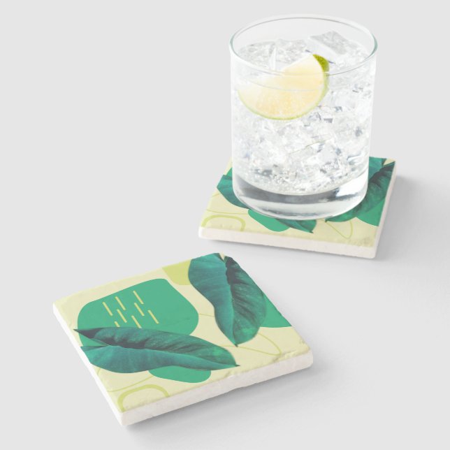 Organic Realistic Leaf Collage Greenery Botanical Stone Coaster (Side)