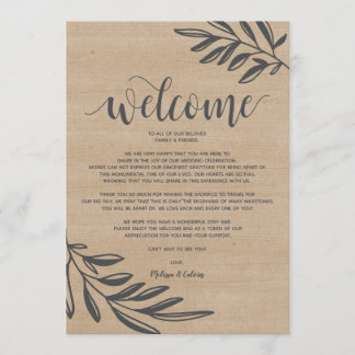 Organic rustic Wedding Welcome and Itinerary card