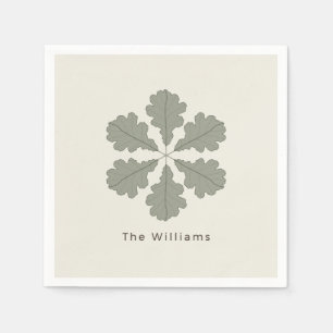 Organic Sage Green Oak Leaf Monogram Family Name Napkin