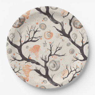 Organic Seashell Coral Starfish Peach Ivory Paper Plate