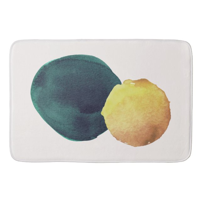 Organic Shape Abstract Watercolor Yellow Green Bath Mat (Front)
