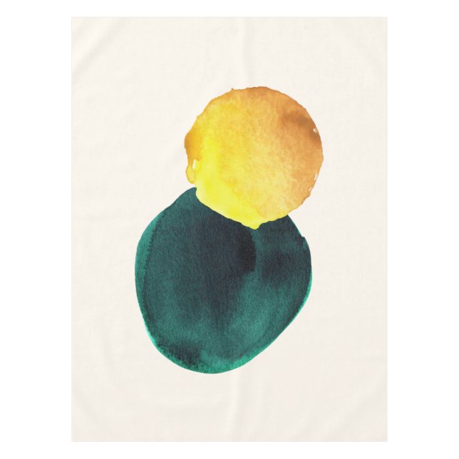 Organic Shape Abstract Watercolor Yellow Green Tablecloth (Front)