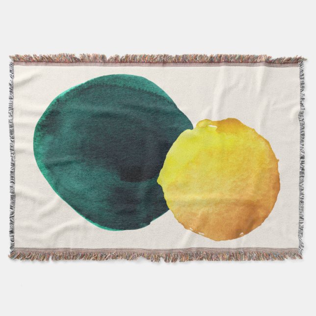 Organic Shape Abstract Watercolor Yellow Green Throw Blanket (Front)