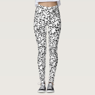 Organic Shapes Abstract 240822 - White on Black Leggings