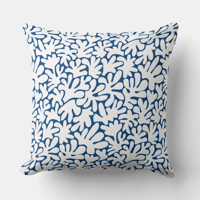 Organic Shapes Abstract 240822 - White on Indigo  Cushion (Front)