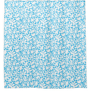 Organic Shapes Abstract 240822 - White on Sky Blue Shower Curtain