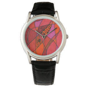 Organic shapes in hot reds, pink and orange watch