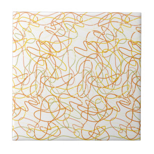Organic Shapes in Orange, Gold and Yellow on White Tile
