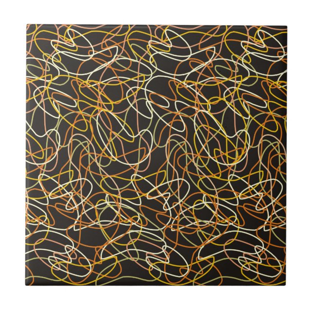 Organic Shapes in Orange, Gold & Yellow on Black Tile (Front)