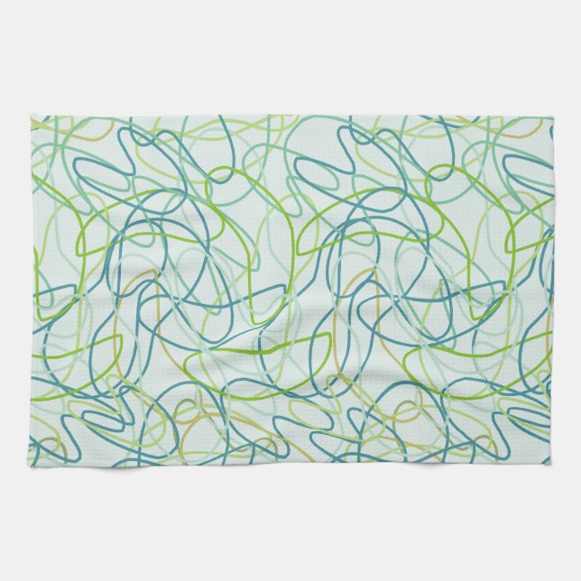 Organic Shapes in Teal, Gold, and Green on Teal Tea Towel (Horizontal)