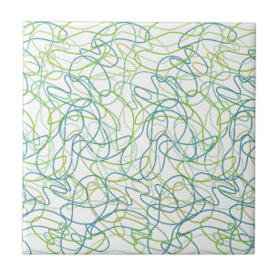 Organic Shapes in Teal, Gold, and Green on White Tile