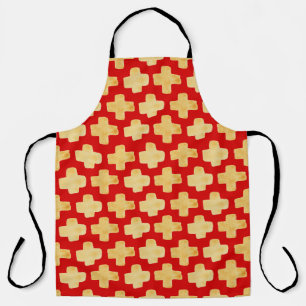 Organic shapes naive pattern with golden crosses o apron