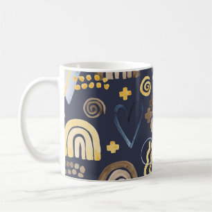 Organic shapes naive pattern with rainbow, heart. coffee mug