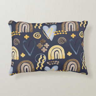 Organic shapes naive pattern with rainbow, heart. decorative cushion