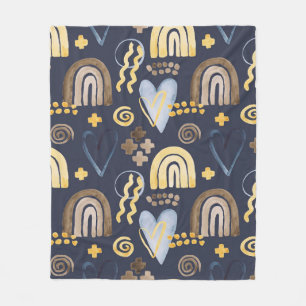 Organic shapes naive pattern with rainbow, heart. fleece blanket