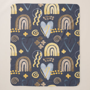 Organic shapes naive pattern with rainbow, heart. sherpa blanket