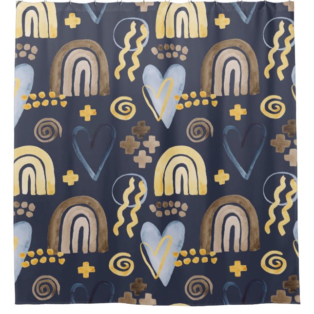 Organic shapes naive pattern with rainbow, heart.  shower curtain (Front)