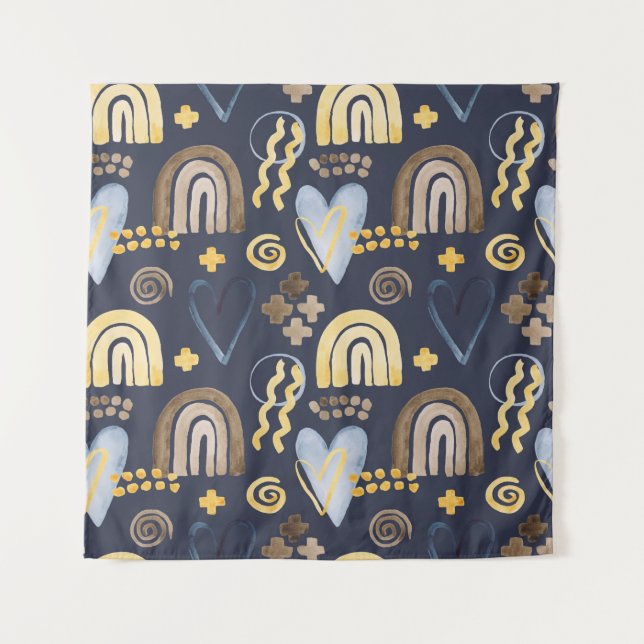Organic shapes naive pattern with rainbow, heart.  tapestry (Front)