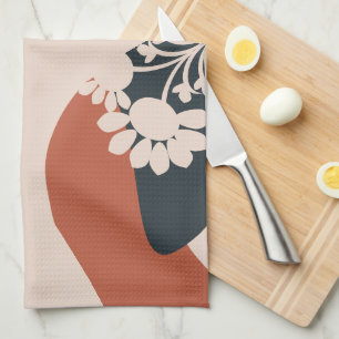 Organic Shapes Warm Tones Bohemian Floral   Tea Towel