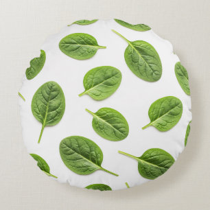 Organic Spinach Leaf Seamless Pattern Round Cushion