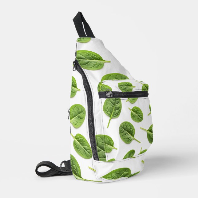 Organic Spinach Leaf Seamless Pattern Sling Bag (Left Corner)