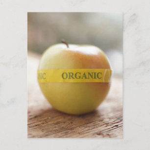 Organic sticker on apple postcard