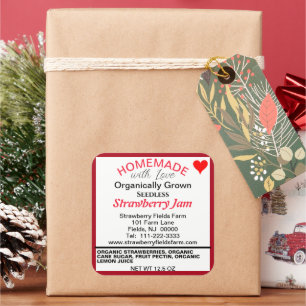 Organic Strawberry Jam Homemade Name Square Sticker