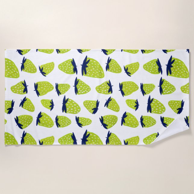 Organic summer strawberries neon green beach towel (Front)