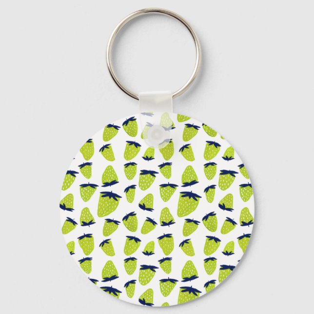 Organic summer strawberries neon green key ring (Back)