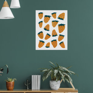 Organic summer strawberries - orange and green poster