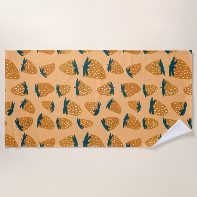 Organic summer strawberries orange beach towel (Front)