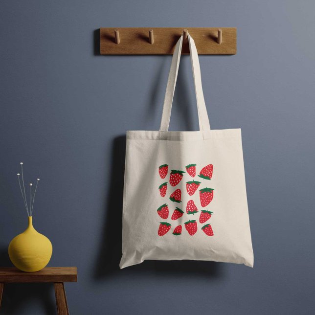 Organic summer strawberries - red and green tote bag (Creator Uploaded)