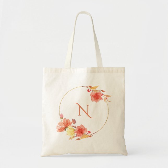 Organic Sunset Floral Monogram Tote Bag (Front)