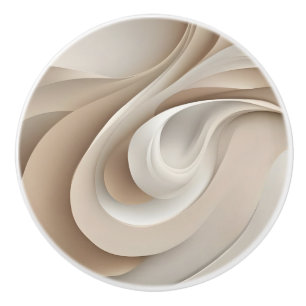 "Organic Swirl" Beige Abstract Art Ceramic Knob