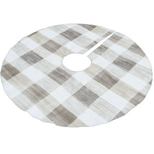 Organic Tan Cream White Plaid Stripes Christmas Brushed Polyester Tree Skirt