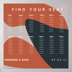 Organic Terracotta Blue Wedding Seating Chart