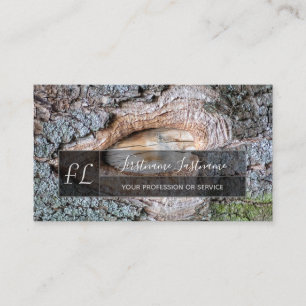 Organic tree bark surface grey rectangle monogram business card
