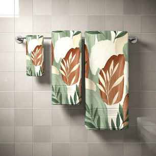 Organic Watercolor Sage Green and Oat Milk Botanic Bath Towel Set