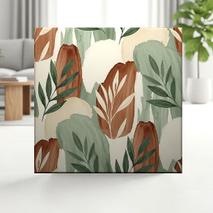 Organic Watercolor Sage Green and Oat Milk Botanic Ceramic Tile