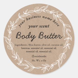 Organic white rustic wreath body butter classic round sticker