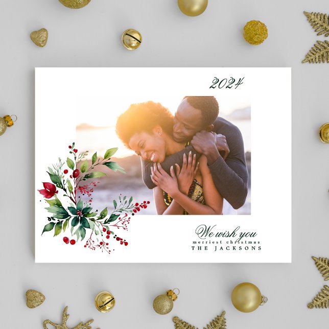 Organic Winter Natural Blue Merry Christmas Photo Holiday Card (Creator Uploaded)