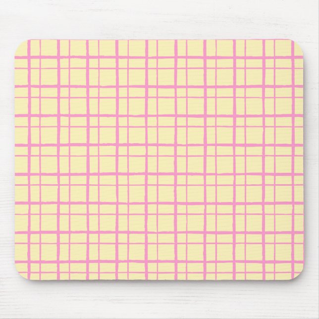 Organic Wobbly Check Grid Pattern Sunshine Yellow Mouse Pad (Front)