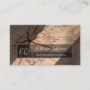 Organic wooden tree disc gray triangle monogram business card