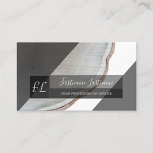 Organic wooden tree disc grey triangle monogram business card