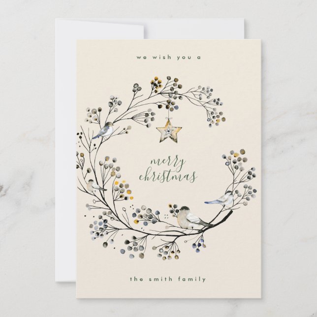 Organic Wreath Multi Photo Collage Year in Review Holiday Card (Front)