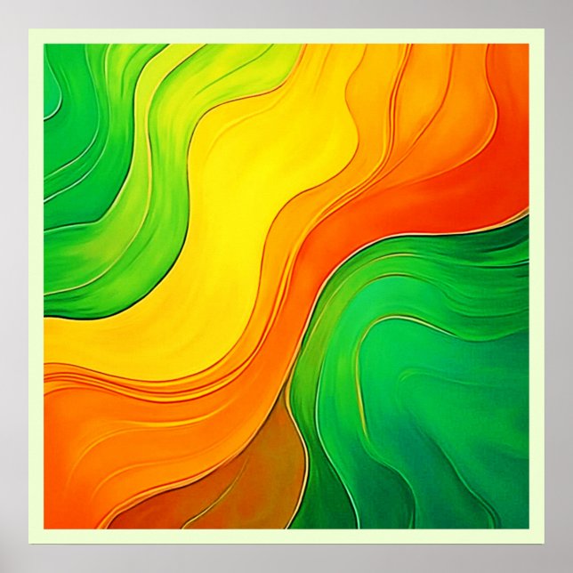 Organic Yellow Green Waves Art Poster (Front)