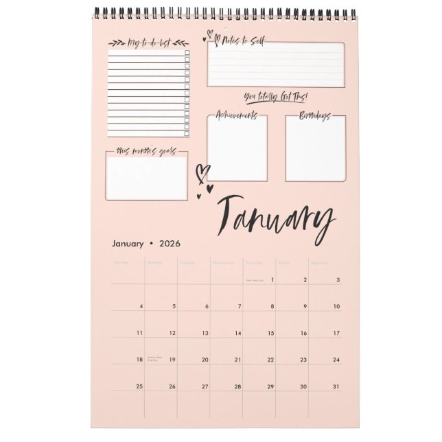 Organized Chaos Motivational Monthly Planning Calendar (Jan 2026)