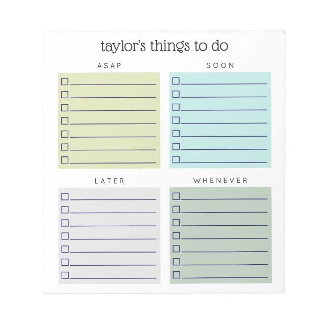 Organized Things to Do Blue Olive Gray Notepad (Front)